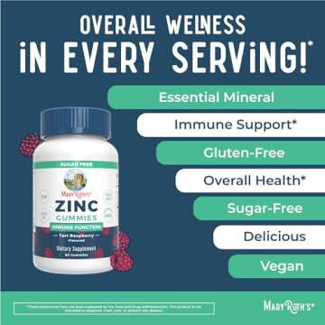 MaryRuth Organics Zinc Gummies | Zinc Supplements | Immune Support Supplement | Essential Mineral | Pectin Based | Overall Health & Wellness | Ages 14 & Up | Vegan | Non GMO | 30 Servings