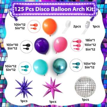 Disco Balloon Arch, 125 PCS 80s Balloon Arch Kit mit Hot Pink and Purple Teal Orange Metallic Green Balloons, 22 Inch Disco Ball Mylar Explosion Star Foil Balloon for Singer Music Fans Decorations