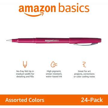 24-Pack Assorted Felt Tip Marker Pens by Amazon Basics