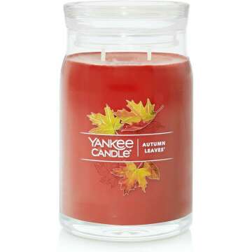 Yankee Candle Autumn Leaves Scented, Signature 20oz Large Jar 2-Wick Candle, Over 60 Hours of Burn Time