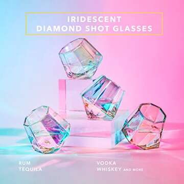 Dragon Glassware Diamond Shot Glasses - 2 oz Iridescent Tequila Shot Glasses Set of 4 - Cool, Cute and Unique Barware - Dishwasher Safe - Aerates Naturally