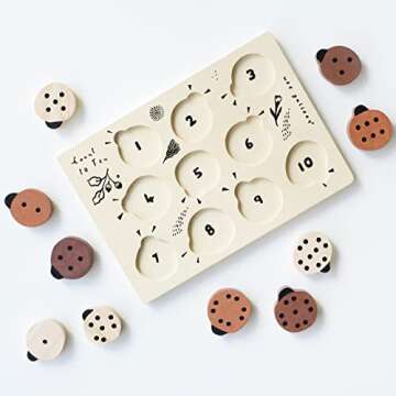 Wee Gallery Wooden Tray Puzzle Count to Ten Ladybugs - Montessori Toys for Early Learning & Fine Motor Skill Development - Sustainable Educational Toys for Kids - (10x 7 Inches)