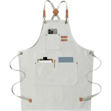 AFUN Chef Aprons for Men Women with Large Pockets, Cotton Canvas Cross Back Heavy Duty Adjustable Work Apron, Size M to XXL(Beige)