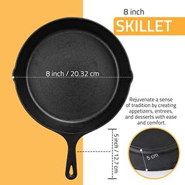 Utopia Kitchen Saute Fry Pan - Chefs Pan, Pre-Seasoned Cast Iron Skillet - Frying Pan 8 Inch - Safe Grill Cookware for Indoor & Outdoor Use - Cast Iron Pan - Cooking Gift for Men & Women (Black)