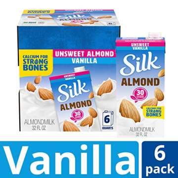 Silk Unsweetened Vanilla Almond Milk, Dairy-Free, 6 Pack