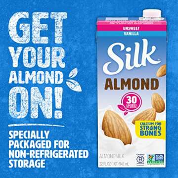 Silk Almond Milk Unsweetened Vanilla, Pack of 6