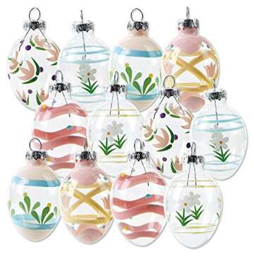 Lillian Vernon Hand Painted Blown Glass Easter Ornaments - Handcrafted Hanging Tree Decorations, Easter Egg Holiday & Party Decor, 2 in, Assorted, 12-Piece Set