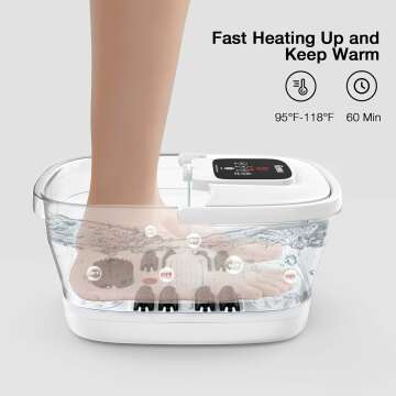Collapsible Foot Spa with Heat, Bubble, Red Light, and Temperature Control, Foot Bath Massager with 8 Shiatsu Massage Rollers & 12 Essential Oil Rich Foot Bath Bombs Gift Set for Feet Stress Re