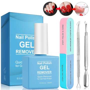 Gel Nail Polish Remover with 7 Way Nail Buffer & Metal Silver Cuticle Pusher for Nails in 3-5 minutes,Easily & Quickly Remove Gel, No More Foil, Soaking or Wrapping