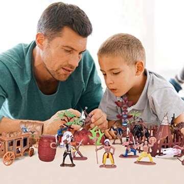 FUN LITTLE TOYS 61 PCs Wild West Cowboys and Indians Plastic Figures Toys, Toy Soldiers for Kids, Wild West Figure Playset with Horse, Tent, Army Men Boy's War Game, Educational Toys, Birthday Gift