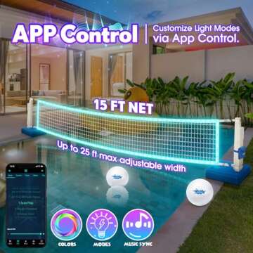 OHYEMO LED Pool Volleyball Net Set, Light Up Pool Volleyball Game Set with LED Water Balls, App & Remote Control, Music Sync, Swimming Pool Sports Game Set for Adults Teens, Inground Pool Party Fun