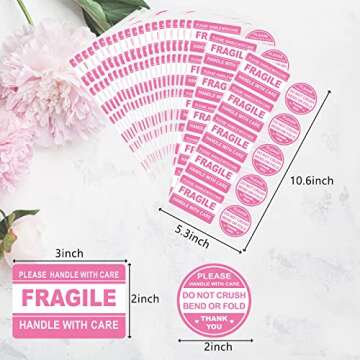 600 PCS Fragile Stickers for Shipping Do Not Trample or Fold Stickers Do Not Drop Labels for Shipping Mailing Envelops Cartons Pallets Adhesive Labels(Pink)