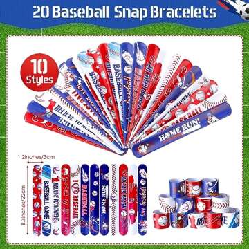 Jenaai 130 Pcs Baseball Party Favors Includes Baseballs Slap Bracelets Party Gift Bags Silicone Keychain Baseball Tattoo Baseball Stickers for Baseball Themed Sports Party Favors for Kids Students