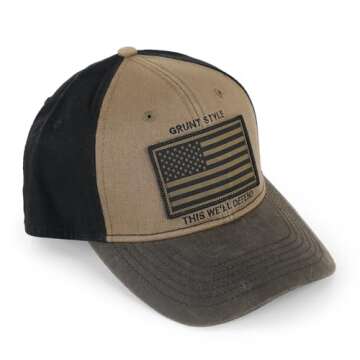 Grunt Style Hat - Veteran Flag Cap (Brown, One Size)