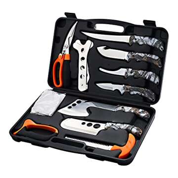 KNINE OUTDOORS Hunting Deer Knife Set Field Dressing Kit Portable Butcher Game Processor Set, 12 Pieces