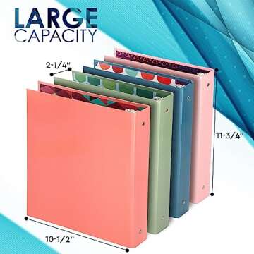 3 Ring Binder 1.5 inch Binder, 1 ½ Inch Round Ring Binders, Colored Binders for School Supplies, Printed Inside and Outside, Used for Papers, Business Cards Etc., Holds 280 Sheets, 4 Pack - by Emraw