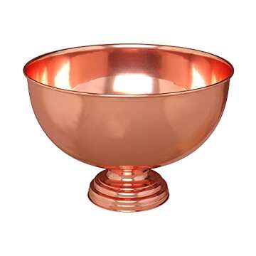 Decorative Copper Punch Bowl – Multipurpose Metal Pedestal Bowl for Weddings, Parties and Serving Salad, Fruit and Snack Chips – Pure Copper Bowl with Elegant Ribbed Pedestal Stand (12.05” x 8.07”)