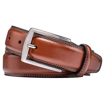 KM Legend Mens Genuine Leather Dress - Classic & Fashion For Work Business And Casual Belt, Essential Brown, 36 US