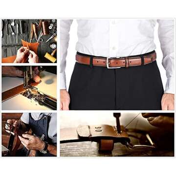 KM Legend Mens Genuine Leather Dress - Classic & Fashion For Work Business And Casual Belt, Essential Brown, 36 US