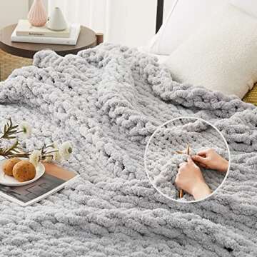 L'AGRATY Chunky Knit Blanket Throw - Soft Chenille Yarn Throw Blanket 50x60: Handmade Thick Cable Knit Crochet Blanket - Large Knit Blanket Chunky Rope Knot Throw Blanket for Couch Sofa Bed Home Decor