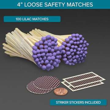 Thankful Greetings 4" Lilac Matches (100 Count, with Striking Stickers Included) | Decorative Unique & Fun for Your Home, Gifts, Accessories & Events | Premium Long Wood Safety Matches