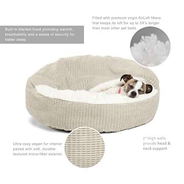 Best Friends by Sheri Cozy Cuddler Mason Covered Cat and Dog Bed with Attached Blanket, Oyster, 23"x23"