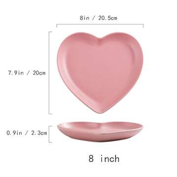 FUYU 2pcs Colorful Matte Heart Shaped Ceramic Dinner Plate Salad Plate Dessert Plate Steak Plate