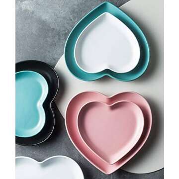 FUYU 2pcs Colorful Matte Heart Shaped Ceramic Dinner Plate Salad Plate Dessert Plate Steak Plate