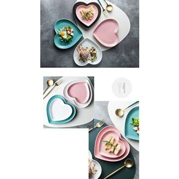 FUYU 2pcs Colorful Matte Heart Shaped Ceramic Dinner Plate Salad Plate Dessert Plate Steak Plate