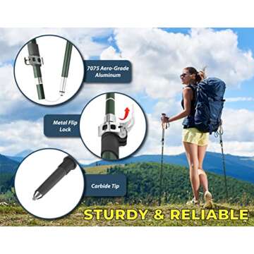 TREKOLOGY TREKZ SE 2pc Collapsible Hiking Stick - Lightweight, Foldable Retractable Trekking Poles For Men, Women & Seniors with Adjustable Height - Nordic Walking Stick for Backpacking,Camping -Green