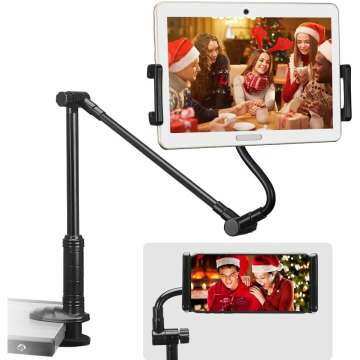 Aqonsie Phone Holder Bed Gooseneck Mount Clip with 360° Rotation Flexible & Hard Arm Bracket Compatible with iPad,Tablet,4-14" Phones, Foldable Tablet Stand for Desk Bed Kitchen Office& Christmas Gift