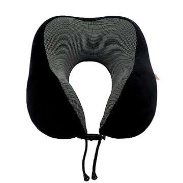 Makimoo Memory Foam Travel Pillow, Neck Pillow with 360-Degree Head Support, Comfortable and Lightweight, Ideal for Sleeping on Airplane, Car, Train, Bus and Home Use, Comes with Storage Bag (Black)