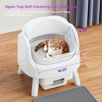 Self Cleaning Cat Litter Box, Open Top Litter Box for Multiple Cats, Automatic Cat Litter Box with Liners and Mat Included, White