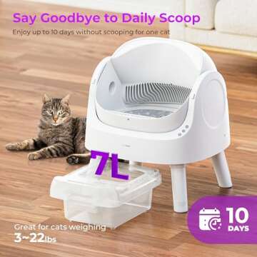 Self Cleaning Cat Litter Box, Open Top Litter Box for Multiple Cats, Automatic Cat Litter Box with Liners and Mat Included, White