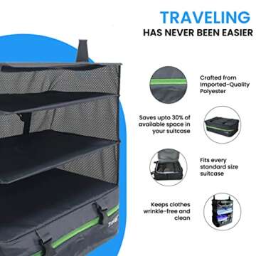 Stow-N-Go Portable Hanging Travel Shelves, Packing Organizer for Luggage. Carry on Closet for Clothes. Expandable Packing Cube. Travel Essentials. Dak Gray - XL