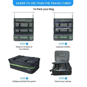 Stow-N-Go Portable Hanging Travel Shelves, Packing Organizer for Luggage. Carry on Closet for Clothes. Expandable Packing Cube. Travel Essentials. Dak Gray - XL