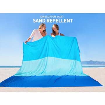 HIHOHO Beach Blanket, Sandproof Mat 108'' X 120'' for 2-8 Adults Waterproof Quick Drying Outdoor Picnic with Pocket Travel, Camping, Hiking Blue-1