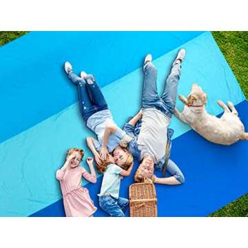 HIHOHO Beach Blanket, Sandproof Mat 108'' X 120'' for 2-8 Adults Waterproof Quick Drying Outdoor Picnic with Pocket Travel, Camping, Hiking Blue-1