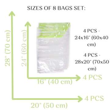 8 Space Saver Bags, No Vacuum Needed, Roll-Up Compression Packing, Travel Essentials, For Suitcases