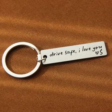 HubbgDesign Key Chain Drive Safe I Love You Engraved Initial Personalized Gift for Husband Boyfriend Stainless Steel Keychain Gift Car Accessories New Drive Gift Brother Valentine's Gifts (S)