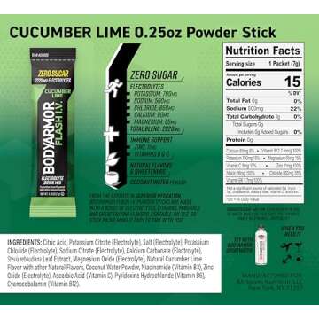 BODYARMOR Flash IV Electrolyte Packets, Cucumber Lime - Zero Sugar Drink Mix, Single Serve Packs, Coconut Water Powder (6 Count)