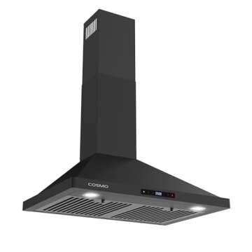 COSMO COS-63175S-BK 30 in. Ducted Wall Mount Range Hood in Matte Black with Touch Controls, LED Lighting and Permanent Filters, 30 inch