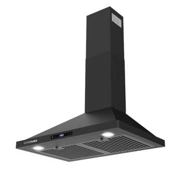 COSMO COS-63175S-BK 30 in. Ducted Wall Mount Range Hood in Matte Black with Touch Controls, LED Lighting and Permanent Filters, 30 inch