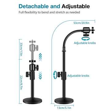 InnoGear Webcam Stand for Desk, Camera Stand Mount Gooseneck Arm for Logitech Webcam C922 C930e C920S C920 C615 C960 C920x BRIO 4K NexiGo N60, Phone Mount, Right Light, GoPro with 1/4" Thread