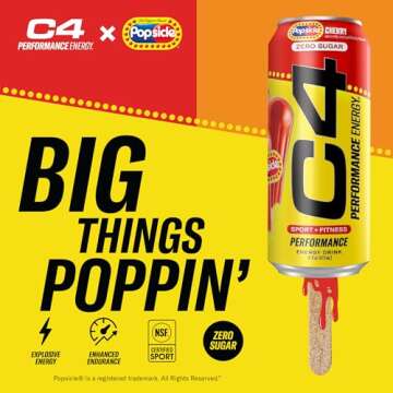 Cellucor C4 Energy Drink x POPSICLE Cherry, Carbonated Sugar Free Pre Workout Performance Drink with no Artificial Colors or Dyes, 16 Oz, Pack of 12