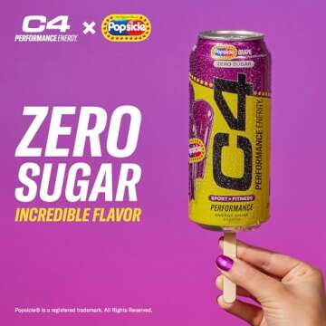 Cellucor C4 Energy Drink x POPSICLE Cherry, Carbonated Sugar Free Pre Workout Performance Drink with no Artificial Colors or Dyes, 16 Oz, Pack of 12