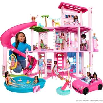 Barbie DreamHouse, Doll House Playset with 75+ Pieces Including Toy Furniture & 3-Story Pool Slide, Pet Elevator & Puppy Play Areas