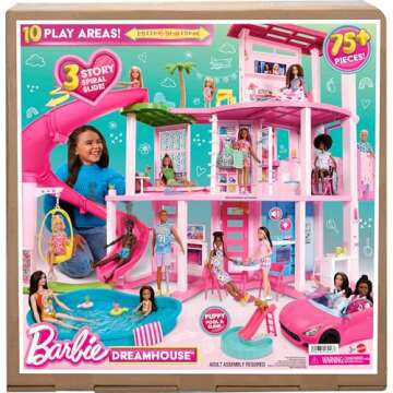 Barbie DreamHouse, Doll House Playset with 75+ Pieces Including Toy Furniture & 3-Story Pool Slide, Pet Elevator & Puppy Play Areas