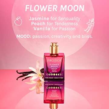 Pacifica Beauty Flower Moon Spray Perfume, Fragrances, Passion, Euphoria, Jasmine, Peach, Vanilla, Musk, Spray Perfume, Clean Perfume, Parfum, Eau de Toilette, Vegan, 1 fl oz (1 Count)