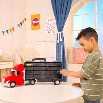 Driven by Battat – Large Toy Carrier Truck for Kids – Toy Transport Truck & 2 Toy Cars – Toy Pull-Back Cars – Pretend Play – 3 Years + – Turbo Transport